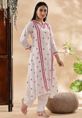 Women floral embroidered chikankari cotton  a-line kurta 4