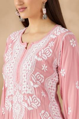 Designer Pink Chikankari Kurta Set for Women | Cotton Ethnic Style 4