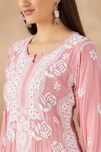 Designer Pink Chikankari Kurta Set for Women | Cotton Ethnic Style