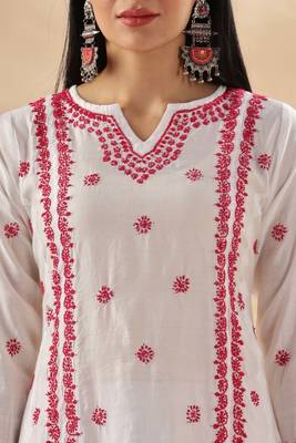 Women floral embroidered chikankari cotton  a-line kurta 5