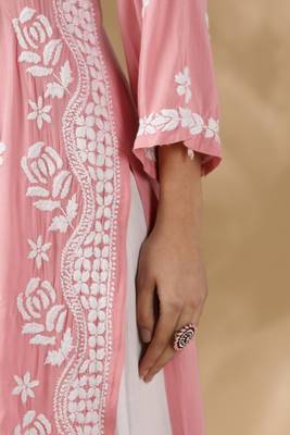 Designer Pink Chikankari Kurta Set for Women | Cotton Ethnic Style 5