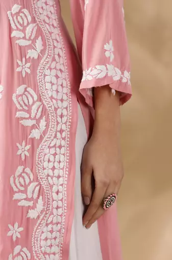 Designer Pink Chikankari Kurta Set for Women | Cotton Ethnic Style