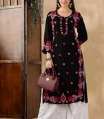 Chickenkari embroidered thread work cotton straight kurta