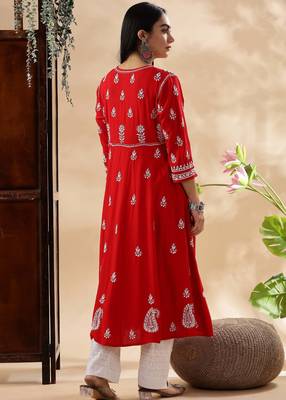 Women ethnic motifs embroidered chikankari anarkali kurta 2