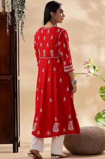 Women ethnic motifs embroidered chikankari anarkali kurta