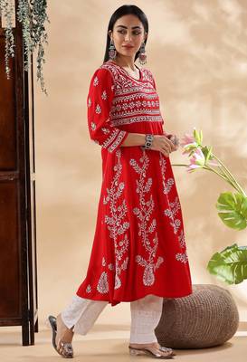 Women ethnic motifs embroidered chikankari anarkali kurta 3