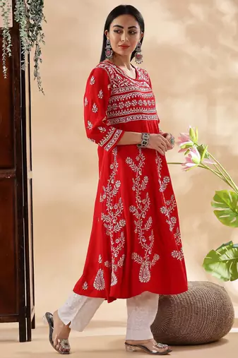 Women ethnic motifs embroidered chikankari anarkali kurta