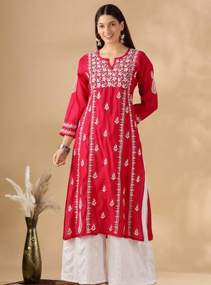 Chikankari embroidered chanderi cotton kurta for womens  1