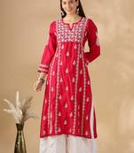 Chickenkari embroidered thread work chanderi cotton straight kurta