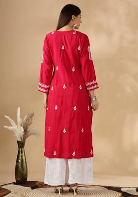 Chikankari embroidered chanderi cotton kurta for womens  2