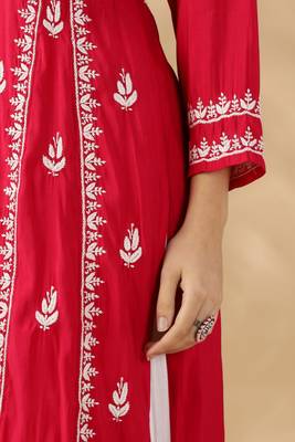 Chikankari embroidered chanderi cotton kurta for womens  4