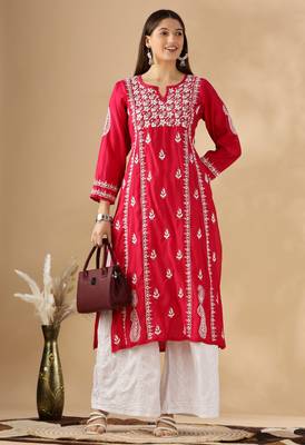 Chikankari embroidered chanderi cotton kurta for womens  5