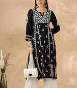 Chickenkari embroidered thread work chanderi cotton straight kurta