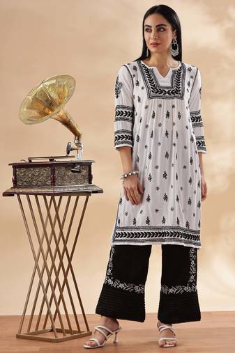 Women floral embroidered chikankari straight kurta