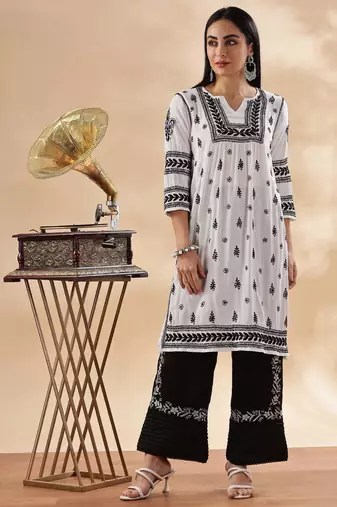 Women floral embroidered chikankari straight kurta