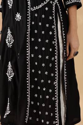Chikankari embroidered thread work chanderi cotton straight kurta 4