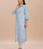 Women floral embroidered pure cotton straight chikankari kurta