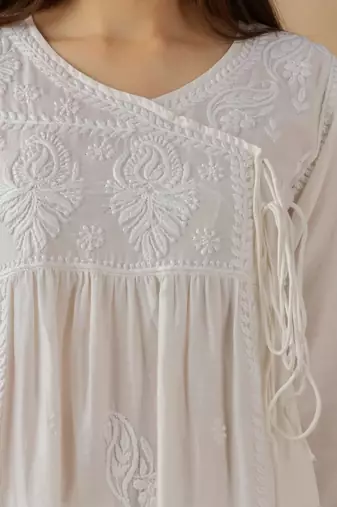 Women’s White Cotton Chikankari Embroidered Kurta Set with Pants