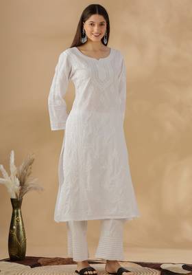 Women   s White Cotton Chikankari Embroidered Kurta Daily & Festive Wear for Women 1
