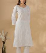 Chickenkari embroidered thread work chanderi cotton straight kurta