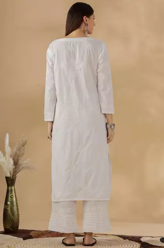 Women’s White Cotton Chikankari Embroidered Kurta Daily & Festive Wear for Women