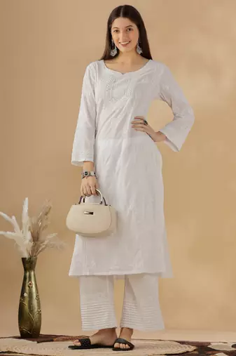 Women’s White Cotton Chikankari Embroidered Kurta Daily & Festive Wear for Women