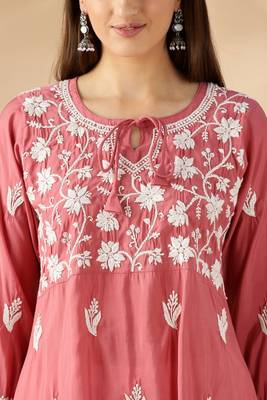 Chikankari embroidered thread work chanderi cotton straight kurta 3