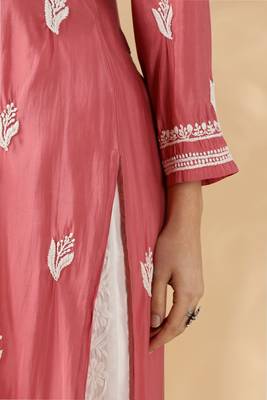 Chikankari embroidered thread work chanderi cotton straight kurta 4
