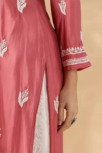 Chickenkari embroidered thread work chanderi cotton straight kurta