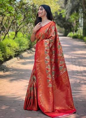 Red  Kanchipuram silk blend Saree  3