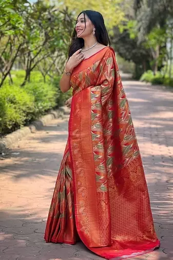 Red  Kanchipuram silk blend Saree 