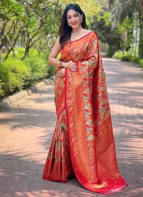 Red  Kanchipuram silk blend Saree  1