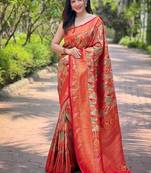 Red  Kanchipuram silk blend Saree 