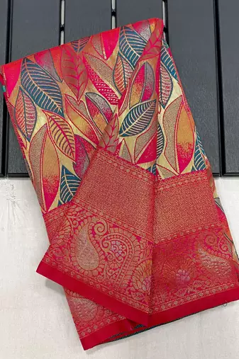 Red  Kanchipuram silk blend Saree 