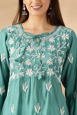 Chikankari embroidered thread work chanderi cotton straight kurta 3