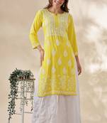 Chickenkari embroidered thread work chanderi cotton straight kurta