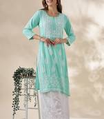Chickenkari embroidered thread work chanderi cotton straight kurta
