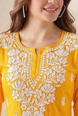 Chikankari embroidered thread work cotton straight short kurta 3