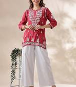 Chickenkari embroidered thread work cotton straight short kurta