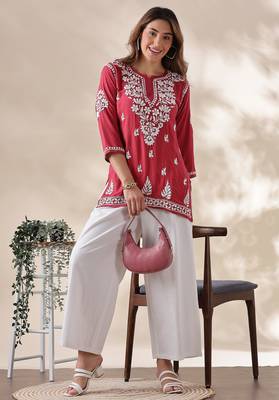 Trendy Red Chikankari Kurti for Women | Cotton Ethnic Wear Top 5