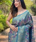 Blue  Kanchipuram silk blend Saree 