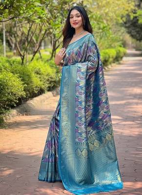 Blue  Kanchipuram silk blend Saree  2