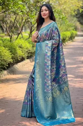 Blue  Kanchipuram silk blend Saree 