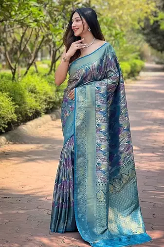 Blue  Kanchipuram silk blend Saree 
