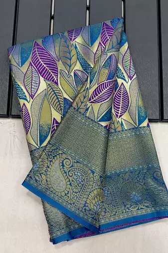 Blue  Kanchipuram silk blend Saree 
