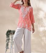 Chickenkari embroidered thread work cotton straight short kurta