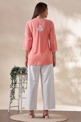Stylish Peach Short Chikankari Kurti | Indo-Western Ethnic Top for Women 2