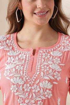 Stylish Peach Short Chikankari Kurti | Indo-Western Ethnic Top for Women 3
