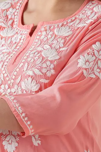 Stylish Peach Short Chikankari Kurti | Indo-Western Ethnic Top for Women
