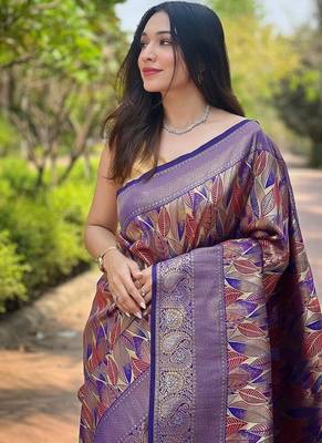 Navy Blue  Kanchipuram silk blend Saree  1